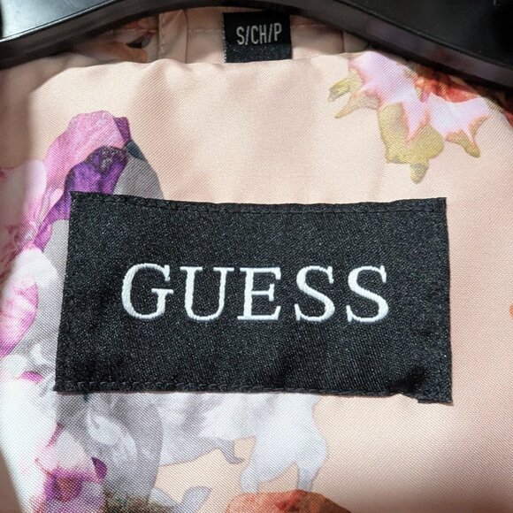 GUESS Pink Floral Double-Breasted Water-Resistant Trench Coat Sz S - Picture 8 of 9